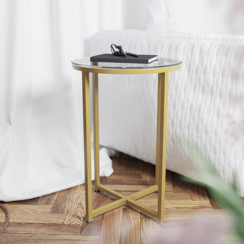 Table de bout Hampstead Collection - Table d'appoint moderne en stratifié avec structure entrecroisée, Transparent, Or brossé