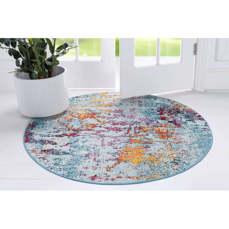 Tapis bleu clair, Rond 7 pi