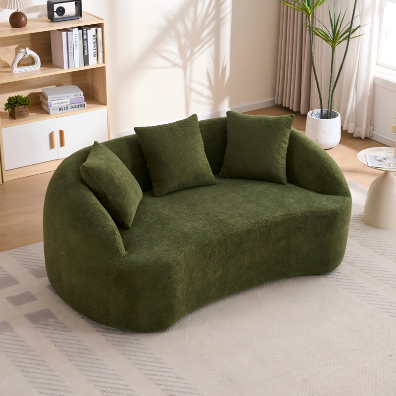 Causeuse incurvée 66 po à 2 places et 3 coussins en chenille compressée 66 po, Vert