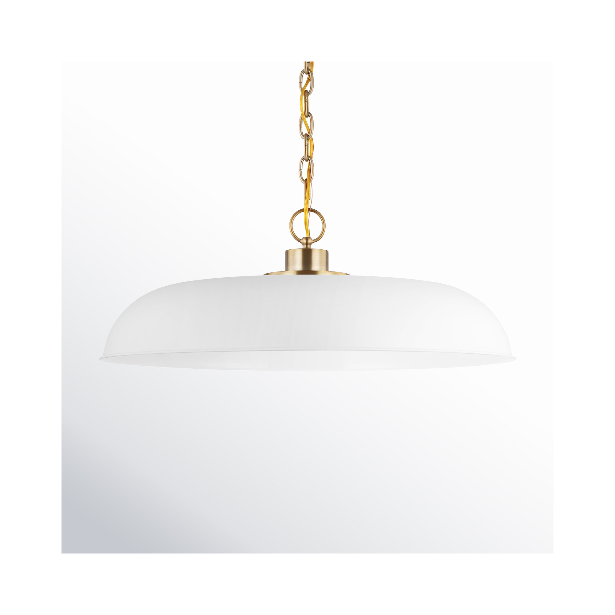 Eddy Single Light Metal Dimmable Pendant, 8" H x 24" W x 24" D, Matte White/Burnished Brass
