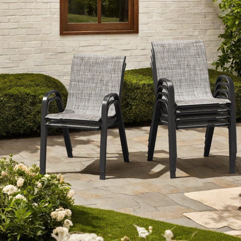 Chaises de patio empilables, ensemble moderne en métal textilene pour balcon