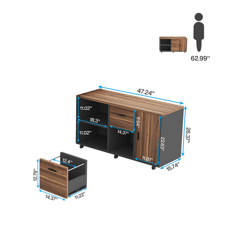 47" Lateral File Cabinet, Brown/Black