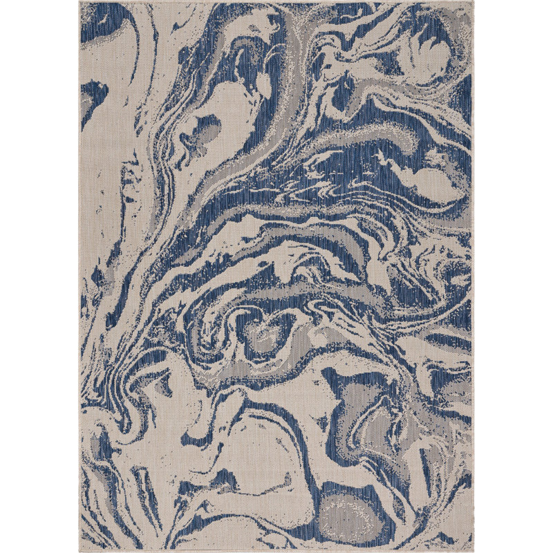Ohiopyle Abstract Beige/Blue Power Loomed Indoor/Outdoor Area Rug, Rectangle 1'10" x 3'