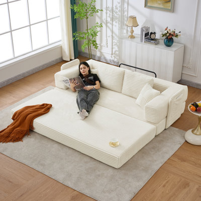 Canapé convertible en velours côtelé de 79,5 po avec 4 coussins et poches de rangement