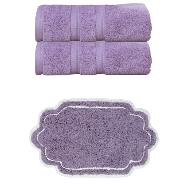 Talbert Collection 100% Soft Cotton Towel Set & 21x34" Bath Rug, 3 Piece Towel Set, Purple