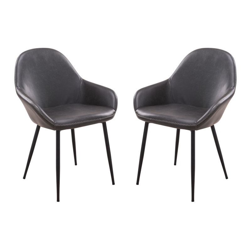 Matilyn Dining Leather Arm Chair, Dark Gray