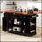 53'' Farmhouse Kitchen Island With Tempered Glass Doors, Power Outlet, And Rolling Cart On Wheels, Ideal For Organized And Stylish Kitchens