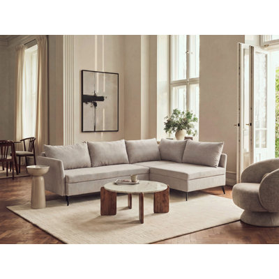Corner Sofa Bed 3 Seater KOGE with Storage Fabric Beige Right Hand