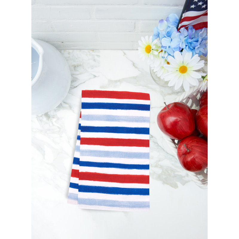 Ensemble de 2 serviettes de cuisine aquarelles rouges, blanches et bleues, 4 juillet