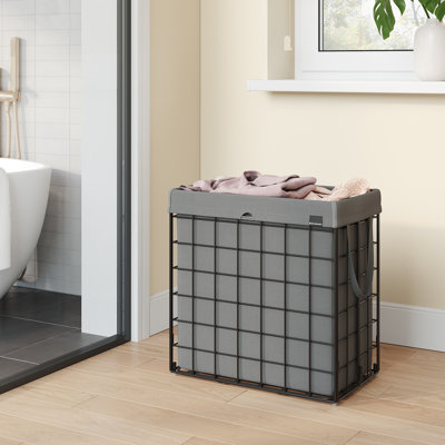 Panier à linge, 29 gallons (110L) Panier à linge, panier à linge pliable, doublure amovible et lavable, structure en fil métallique, pour salle de bain