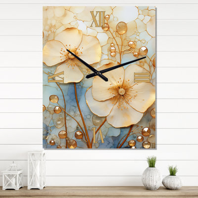 Blossoming White Retro Violets - Fractals Wall Clock Oversized
