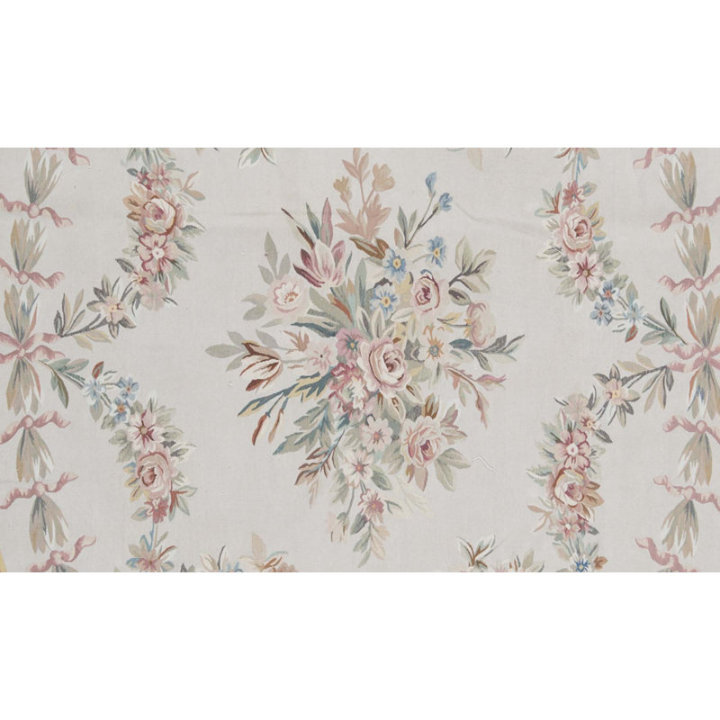 Tapis beige et vert noué à la main de haute qualité