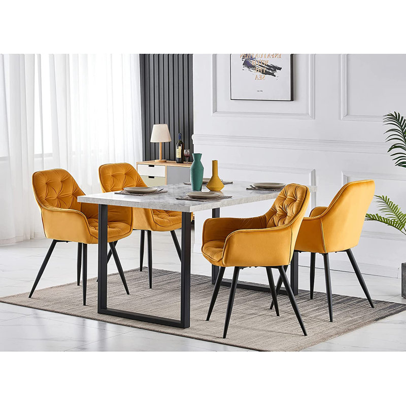 Velvet Tufted Upholstered Armchair Runge, Yellow