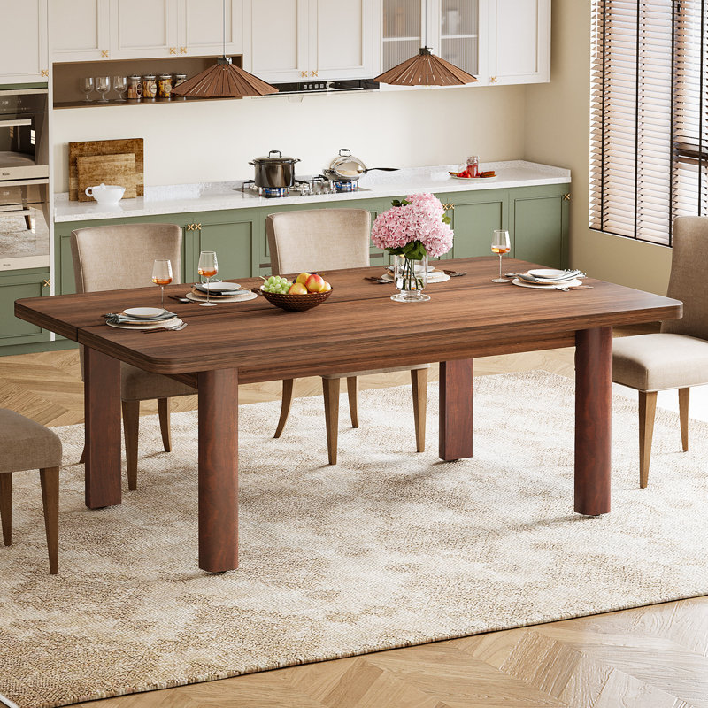 Wood Dining Table For 4-6 People, 63 Inch Farmhouse Kitchen Table With Solid Wood Legs, Brown
