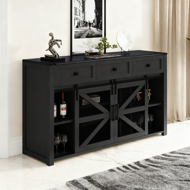 Buffet 55 po avec 3 tiroirs Alston, Noir