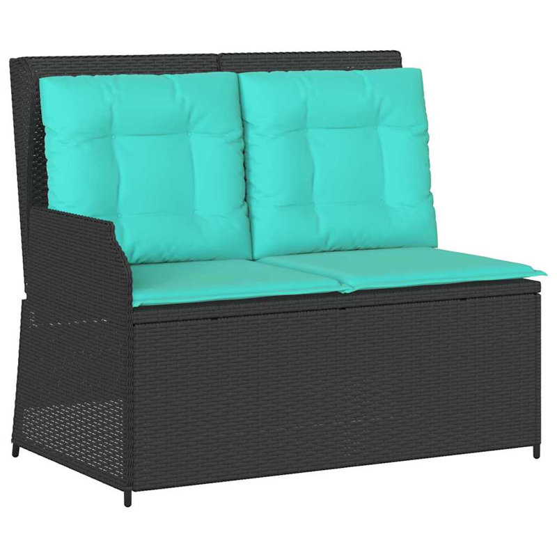 Banc de jardin vidaXL en poly rotin noir, Turquoise / noir