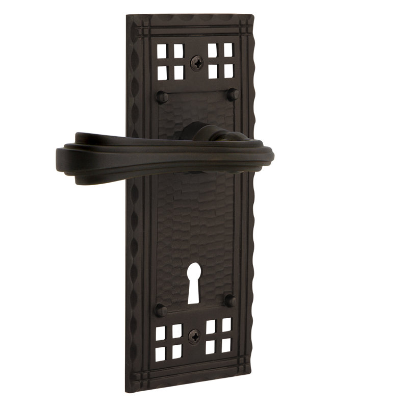Craftsman Plate Double Dummy with Decorative Keyhole and Fleur Lever, Oil-Rubbed Bronze