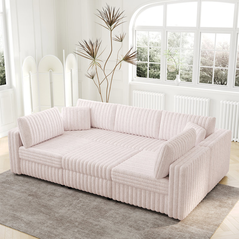 106.3" Pink Modular With Functionality. For Living Area. High Resilience Sponge Filling 6 U-Shaped . Hydraulic Lift . Comfy & Stylish. Bedroom And Room.