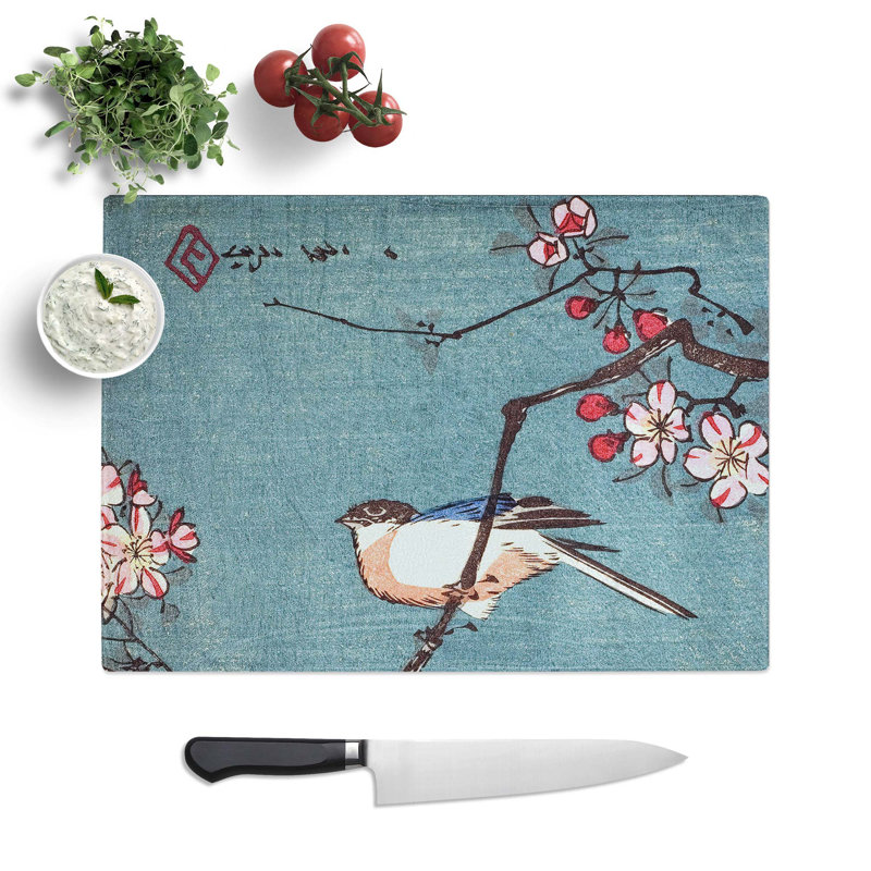 Tempered Glass Bullfinch Bird Chopping Board, 28.5 cm W x 20 cm L