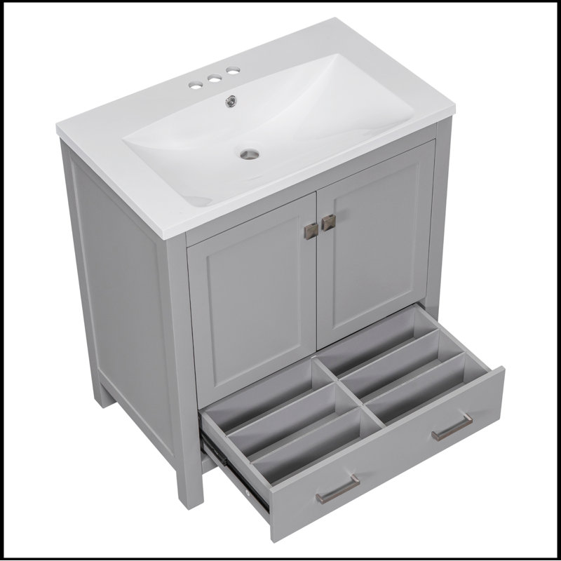 Meuble-lavabo simple 30 po avec plateau Schelte, Gris