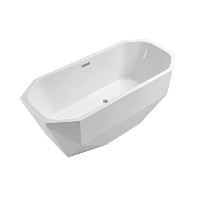 Baignoire de trempage autoportante 59 "avec drain et plateau en bambou 59" Streamline, Nickel brossé