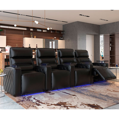 Upholstered Home Theater Seating with Cup Holder