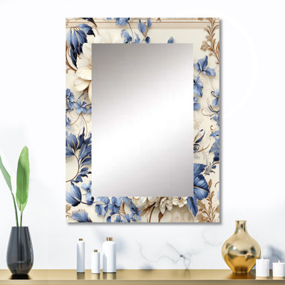 «Hough Victorian Blue and White Flowers Damask», miroir damassé, miroir mural décoratif Boho, reproduction d'art en métal