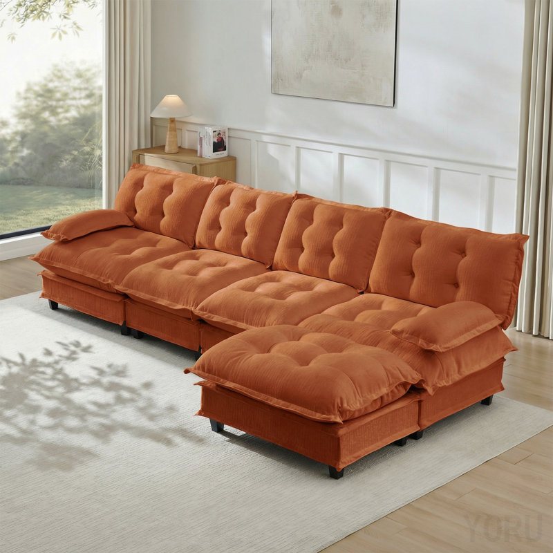 Canapé modulaire en L 138 po - Chenille, repose-pieds, assise profonde - orange