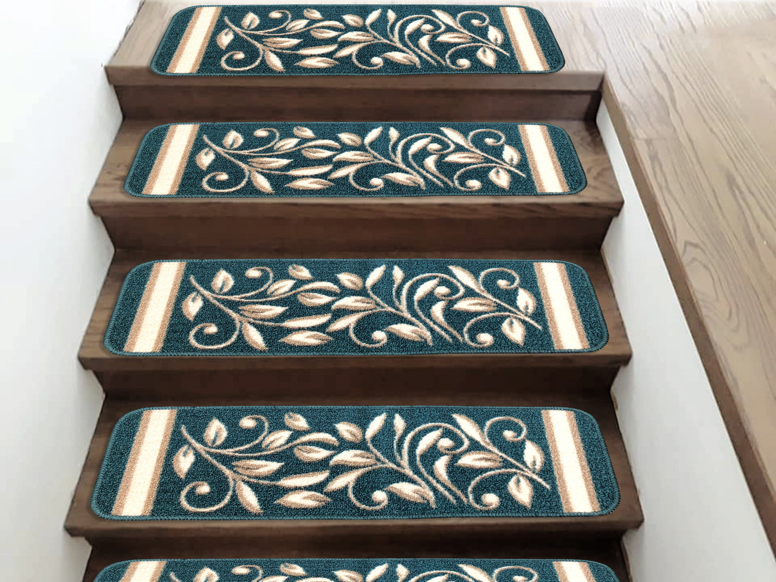 Green Stair Treads with Landing Mat - Tape-Free - 15 Pk