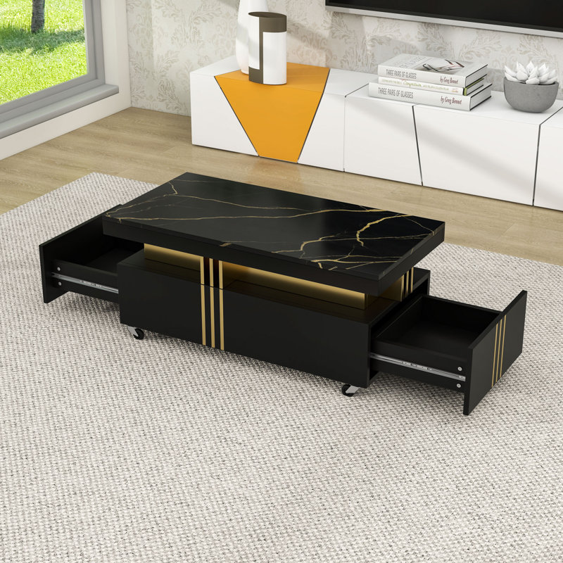 Coffee Table with Caster Wheels, Black