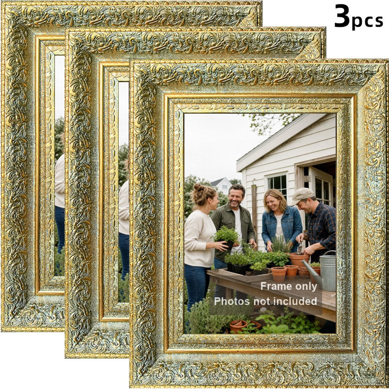 Cadre photo élégant 3 pièces 8 "x 10" doré antique pour mémoire de voyage, Antique Gold, 3, 8" W x 10" H
