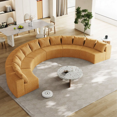 Canapé modulaire incurvé en mousse avec 12 coussins Corduroy