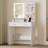 Dressing Table With LED Light, 2 Sockets And 2 USB Ports Dressing Table With 2 Drawers And 4 Open Shelves