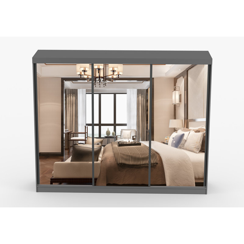 3 Door Laminate Wardrobe, Grey front/Grey doors