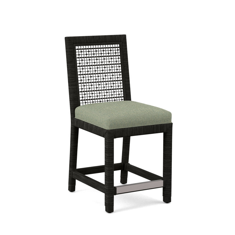 Pine Isle 24" Counter Stool, Sunbrella Beige Pinstripe; 6205-74, Antique Black