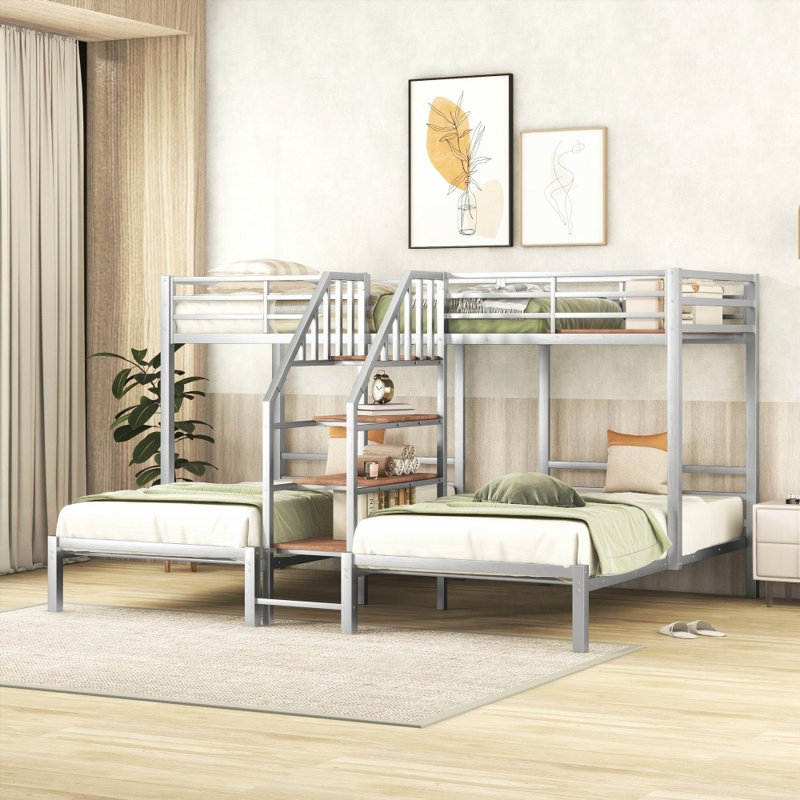 Lit superposé simple en métal avec rangement - sans sommier, robuste et amp; Peu encombrant