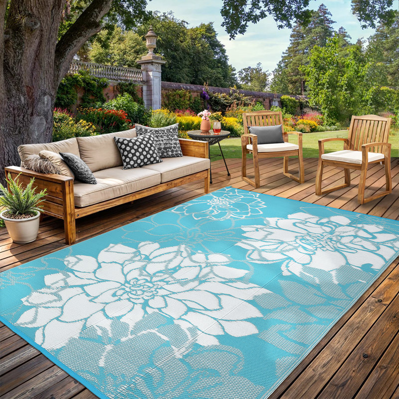 Floral Machine Printed Area Rug, Blue, Rectangle 244 x 305 cm