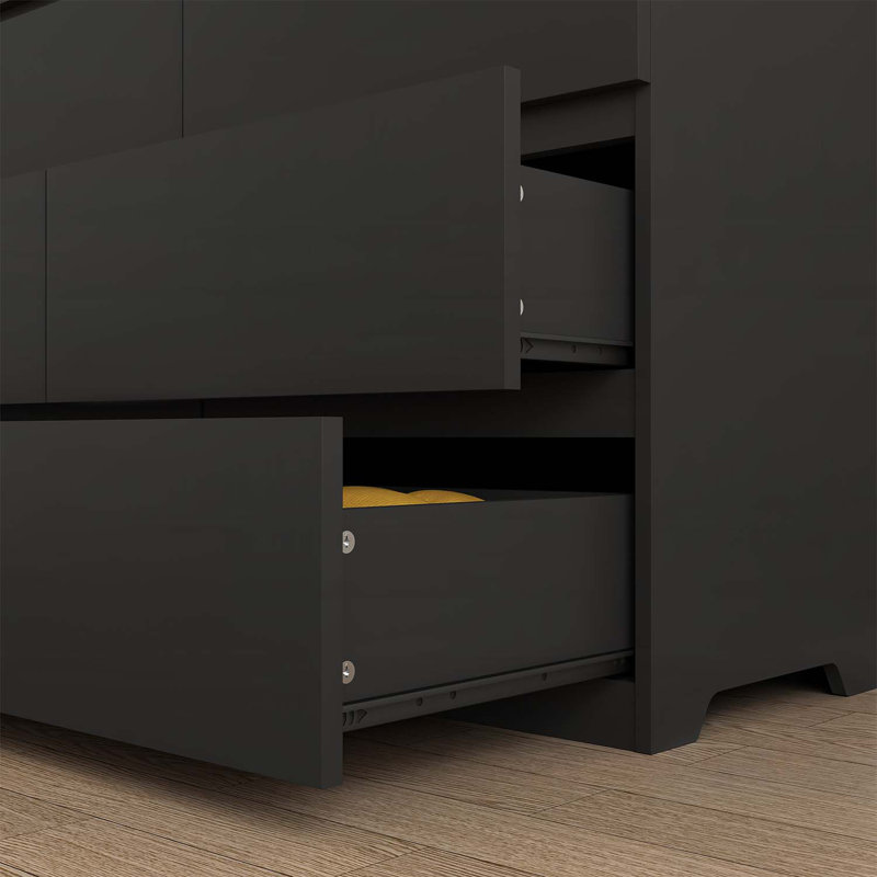12-Drawer Modern Wood Storage Cabinet, Black