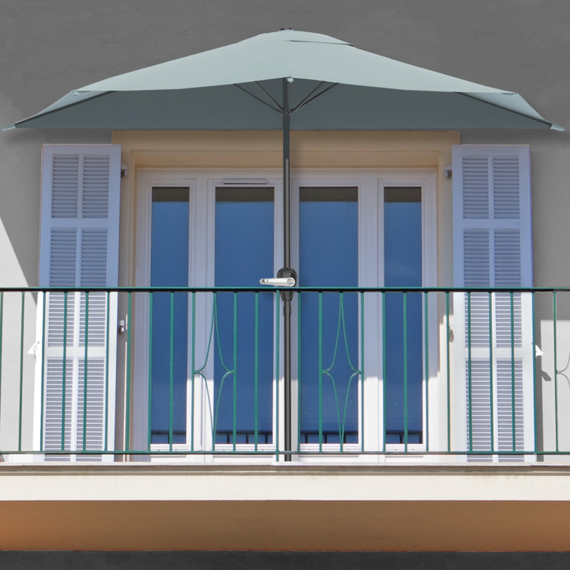 9-Ft Half Patio Umbrella Easy Crank Semicircle Balcony Shade with 20lb Weighted Base for Deck, Porch, or Against a Wall by Pure Garden (Dusty Green)