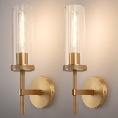 Wall Sconces Set Of 2, Vanity Light Fixtures With Clear Glass Tube, Modern Lamp Lighting For Bathroom, Bedroom, Living Room, Hallway, Staircase, Mirror, Kitchen