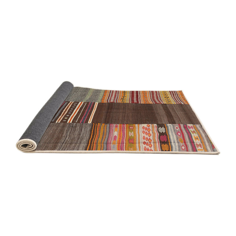 Tapis contemporain brun / gris / orange, Rond 5 pi