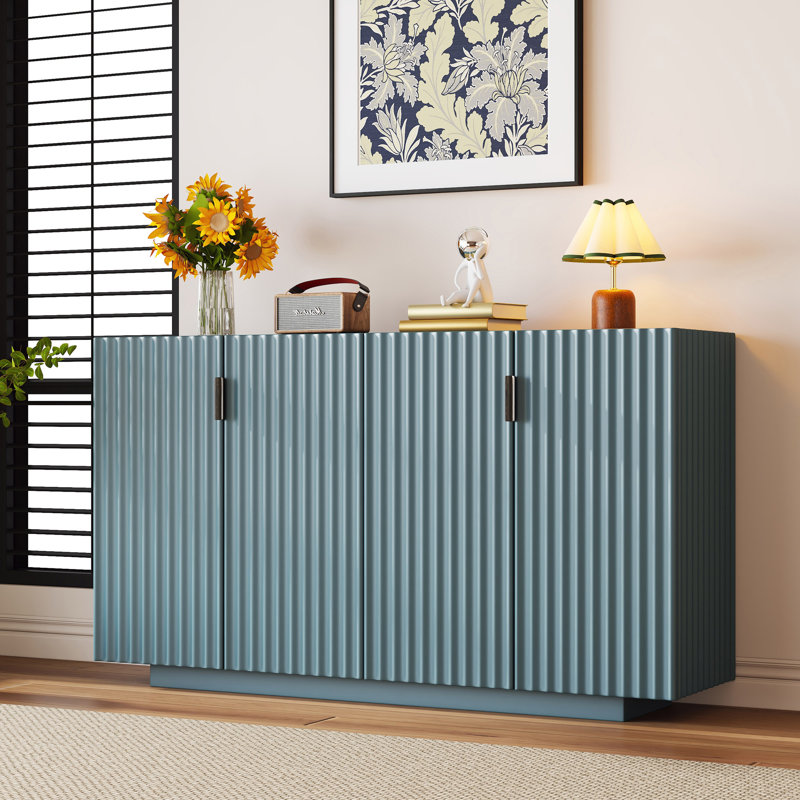 Buffet Cabinet With Storage, Sideboard Cabinet With Ample Storage Space,4 Fluted Doors Credenza Storage Cabinet With Adjustable Shelves For Dining Room And Living Room