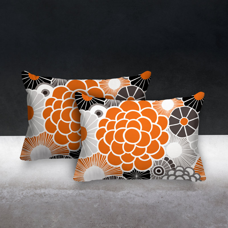 Coussin lombaire floral intérieur / extérieur, Orange