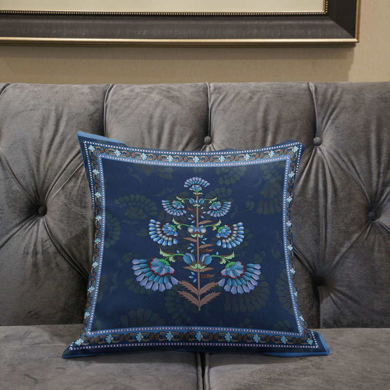 Housse et insert de coussin décoratif en polyester, Bleu / Brun, 16 po x 16 po