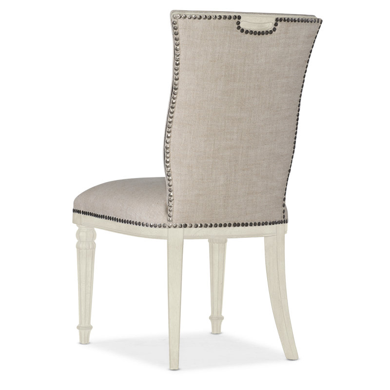 Biscuit White Linen Upholstered Side Chair with Nailheads