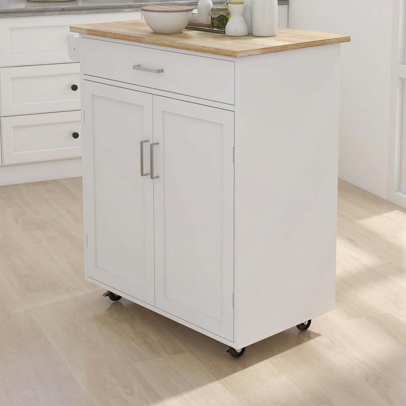 Chariot à roulettes pour îlot de cuisine avec tablettes réglables et plateau à serviettes en bois d'hévéa