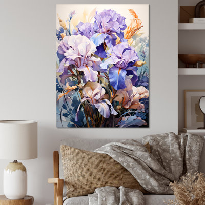 " Detailed Deep Purple Irises Flowering II " Watercolor Print