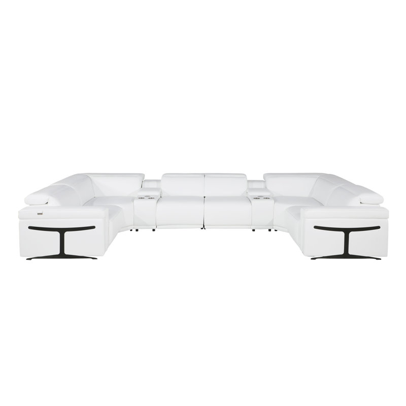 Canapé modulaire en cuir italien à accoudoirs inclinables électriques 8 pièces Stanwinn, Cuir véritable blanc