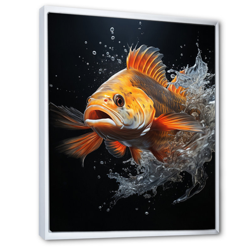«Fishing Dynamic Dive An», reproduction sur toile, H 44 po x l 34 po x P 1,5 po, Cadre flottant blanc