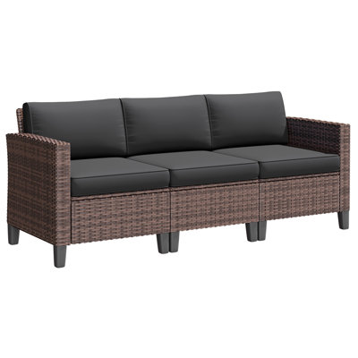 Outdoor 3-Person Wicker Sofa – All-Weather PE Rattan with Thick Cushions